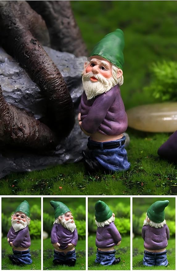 Miniature Garden Gnome Set with Campfire, 4 Piece Funny Gnome Figurines, Decorative Outdoor and Indoor Plant Pot Ornaments