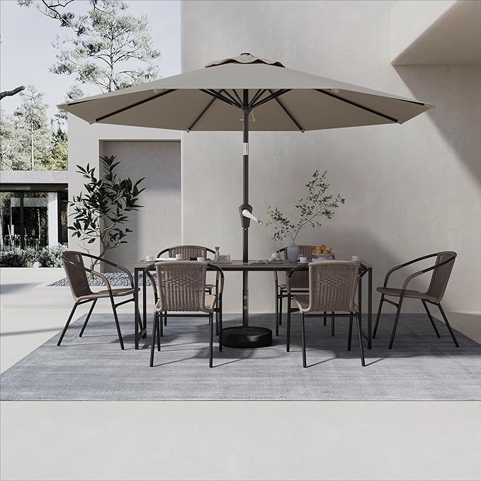 AreShark 9 FT Patio Umbrella for Outdoor, Outdoor Umbrella with Push Button Tilt and Crank, Outdoor Patio Umbrellas with 8 Sturdy Ribs for Market, Garden, Deck, Backyard, Pool (Light Gray)