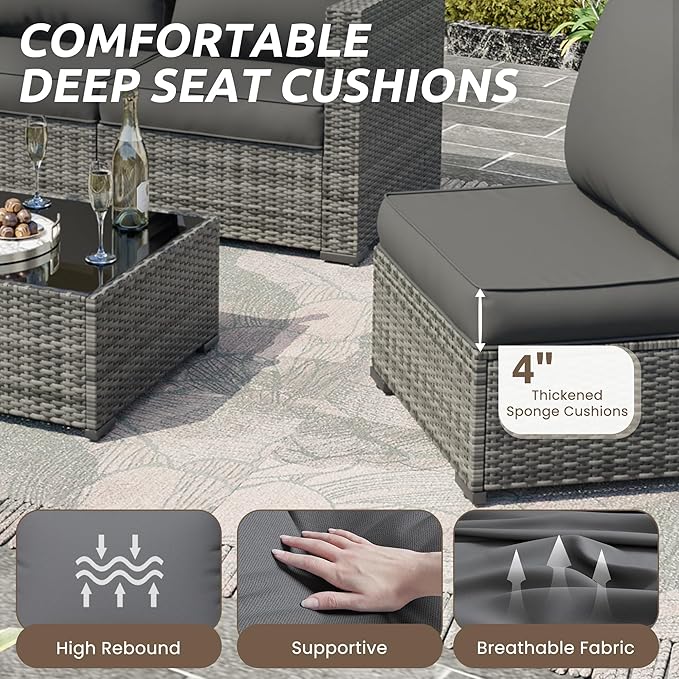 Amopatio Outdoor Cushions for Patio Furniture, Outdoor Chair Cushions Fits 8-seat Sectional Conversation Sets, Patio Replacement Seat Cushion for Patio Chairs (Grey)