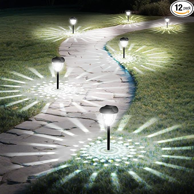 Ensenior 12-Pack Solar Lights Outdoor, 14.17" Auto ON/Off 6500K LED Solar Garden Lights for Pathway, Yard, Patio, Walkway, Planter, Waterproof, Energy-Efficient Landscape Lighting