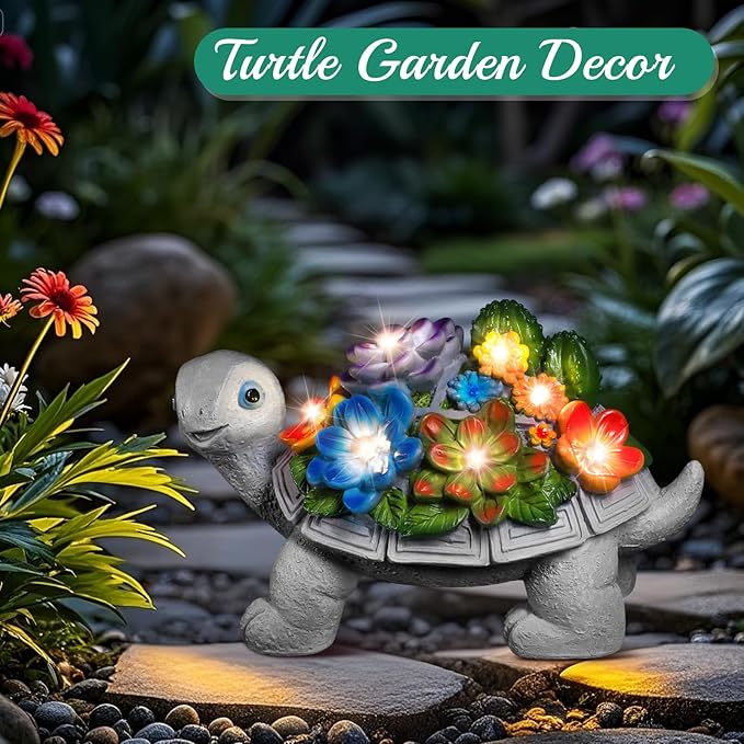 Linkax Easter Gifts for Adults, Solar Garden Decor for Outside Yard Outdoor Home Patio Decor, Turtle Statues Birthday Gifts for Grandma Mom Women Sister, Mothers Day House Warming Present