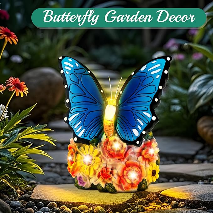 Linkax Butterfly Gifts for Women Mom Grandma Sister, Grandma Christmas Gifts, Butterfly Statue Solar Lights Outdoor Garden Decor for Outside Yard Patio Balcony Front Porch Home Decorations Ornaments