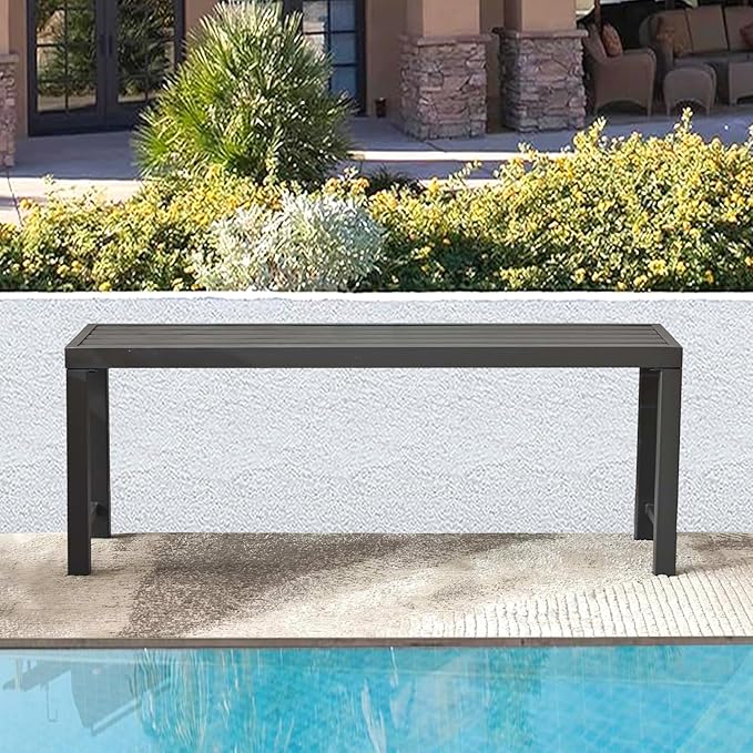 Outdoor Metal Backless Bench, 46" Patio Garden Bench for Outdoor, All Wheather Outdoor Bench for Garden, Backyard, Porch, Grey