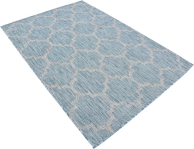 Unique Loom Outdoor Trellis Collection Area Rug (4' 1" x 6' 1" Rectangle, Aquamarine/ Gray)