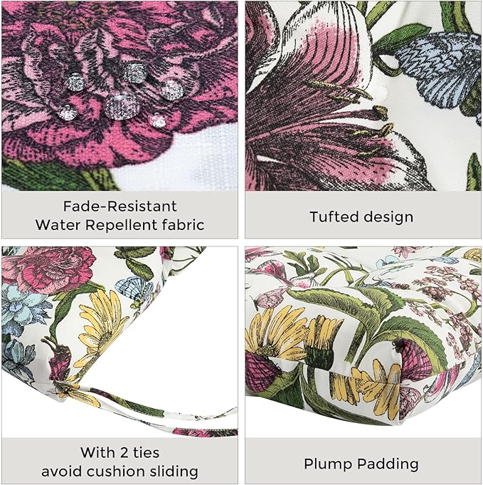 FUNHOME Outdoor High Back Chair Cushions Set of 2,Reversible Lawn Chair Cushion 44 x22 inch,Water Resistant Tufted Adirondack Chair Cushion,for Garden Rocking Chair,Patio Furniture(Butterfly Flower)