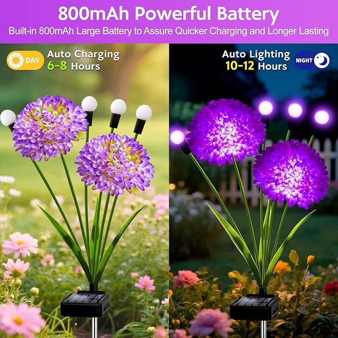 Solar Garden Lights, 4 Pack Solar Purple Swaying Firefly Lights with Flowers, Waterproof Purple Halloween Flowers Light Outdoor for Garden Patio Yard Fall Decoration, Gifts for Women Mother's Day