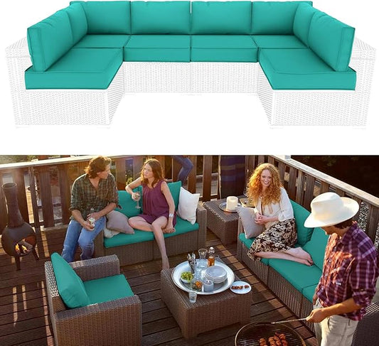 Outdoor Sectional Cushions Replacement Set, 26x26in Patio Furniture Cushions, 14 Pieces Waterproof Outdoor Couch Cushion for 6 Seat Wicker Conversation (Lake Blue)