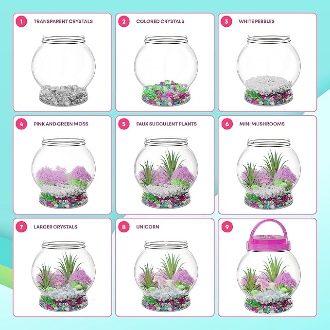 Dan&Darci Light-Up Unicorn Terrarium Kit for Kids - Kid Easter Birthday Gifts - Best Unicorn Toys & Activities Kits Presents - Arts & Crafts for Girls & Boys Age 4 5 6 7 8-12 Year Old Girl Gift