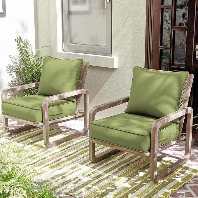 Outdoor Patio Chair Cushions Set 22 L X 24 W X 4 H Waterproof & Fade Resistant Deep Seat and Back Cushions with Removable Covers Outdoor Seat Cushion Set for Chairs and Sofas