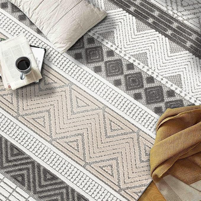 Rugshop Marbella Contemporary Boho Non-Shedding Patio Deck Backyard Indoor/Outdoor Area Rug 5' x 7' Gray