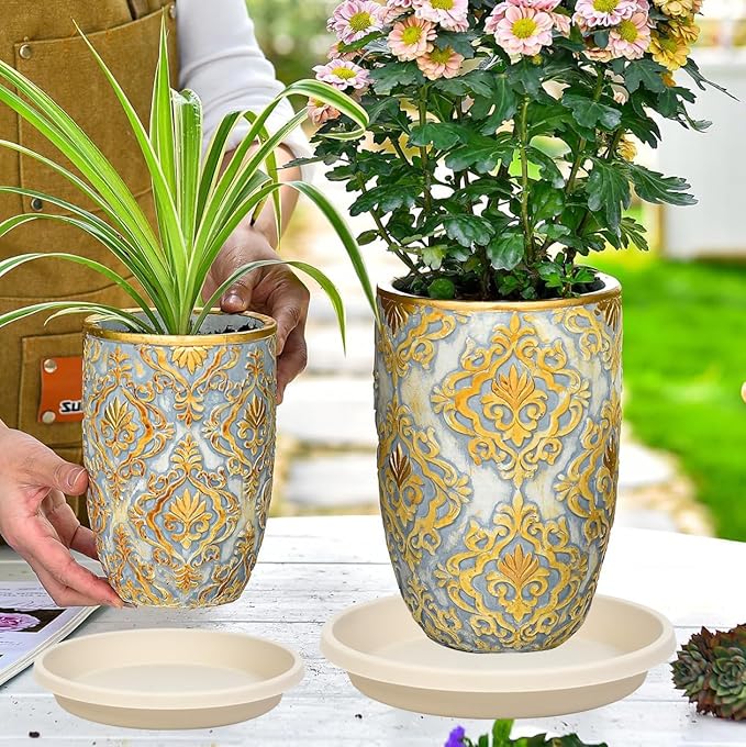 Plant Saucer 12 Inch 2 Pack Heavy Duty Plant Saucers Plastic Reusable Drip Trays for Flower Pots