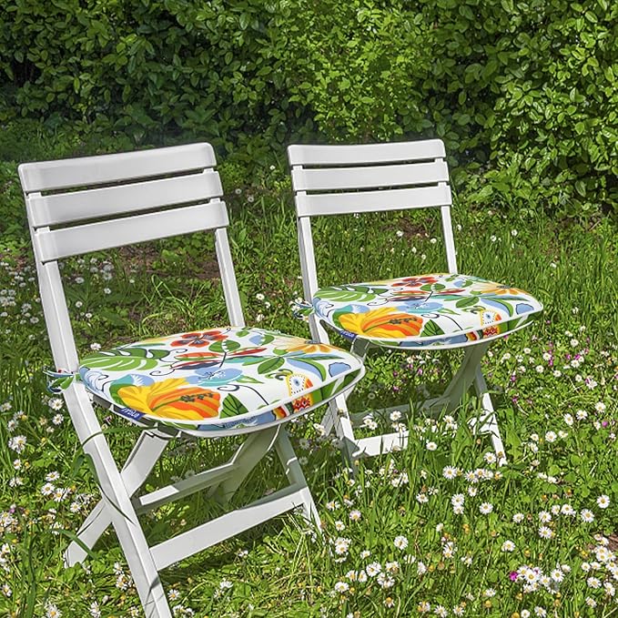 SleepMan Outdoor 17"x16" Chair Cushions with Ties Set of 6, Water Resistant All Weather U-Shape Seat Pads for Patio Garden Furniture Indoor Fade Resistant Patio Cushions (Flower World)