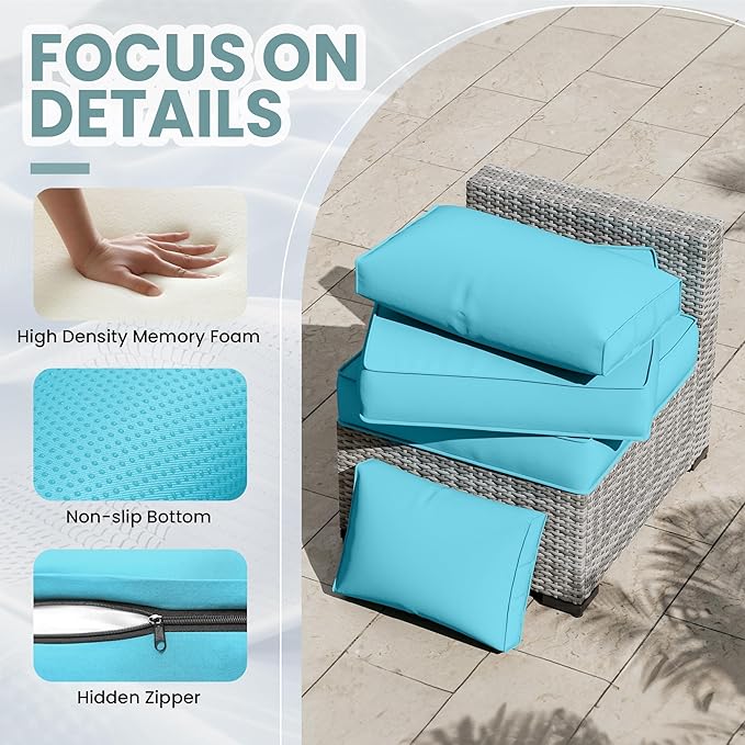 UDPATIO Outdoor Cushions for Patio Furniture Upgraded, Waterproof Patio Furniture Cushions Replacement, 4" Deep Seat Outdoor Sectional Cushion for 4-seat Chair Sofa Couch(Sky Blue)