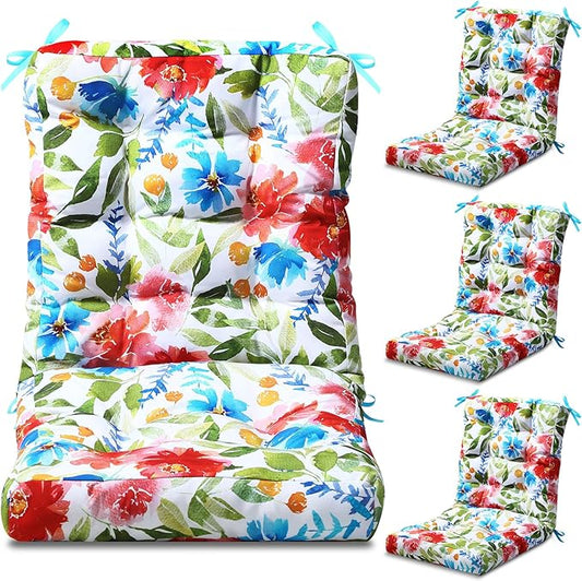 Hoteam 4 Set Outdoor Deep Seat Patio Chair Cushions Waterproof Patio Cushions Set 20 x 42 Inch for Furniture Replacement Removable Seat and Back(Flower)