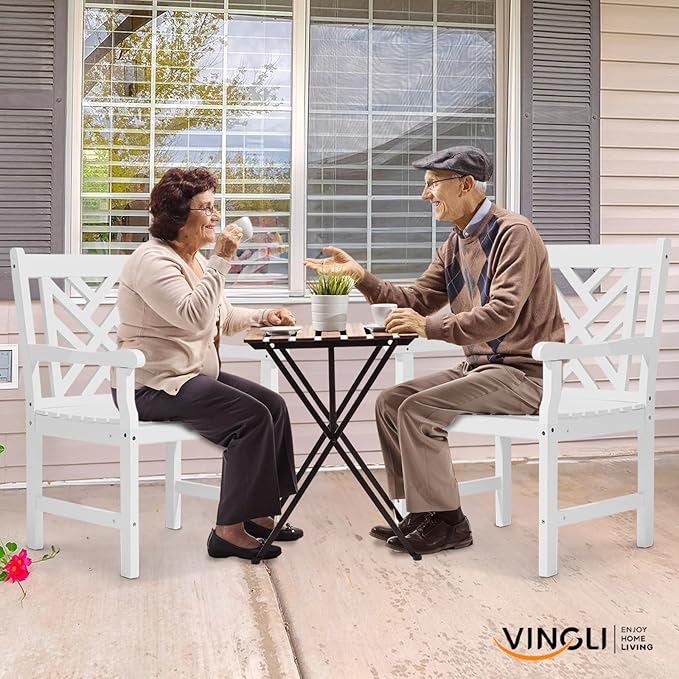 VINGLI Outdoor Dining Chairs, Heavy Duty 330 LBS Wooden Patio Chairs with Comfortable Backrest, Solid Wood Patio Dining Chairs Garden Chairs for Yard, Front Porch and Deck (White, 1 PCS)