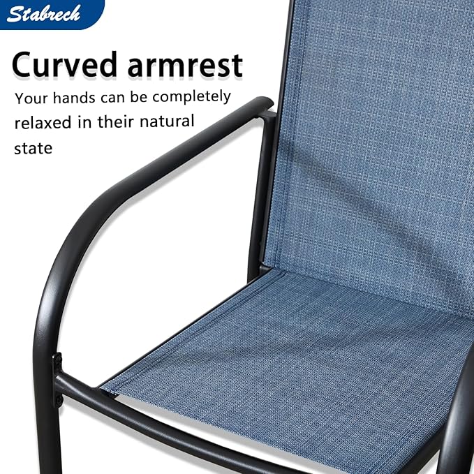 Outdoor Patio Dining Chairs Set of 8, Lightweight Stackable Patio Chairs with Curved Armrests & Wide Seat, Heavy Duty 300 lbs Capacity, Garden Chairs for Backyard, Deck, Poolside, Blue