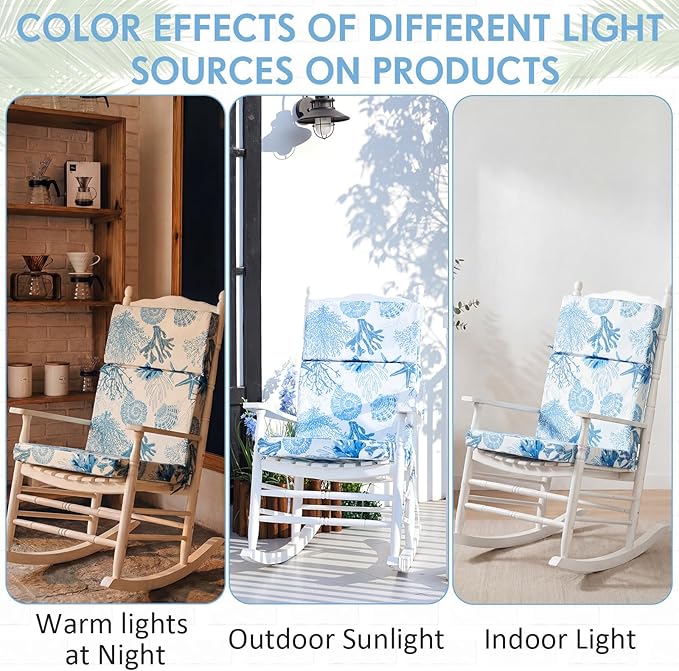 4 Pack Outdoor High Back Chair Cushion, 44 x 20 inches Patio Chair Cushions Waterproof Rocking Cushions Indoor Furniture Seat Pad, Weather Resistant (Ocean,Blue)