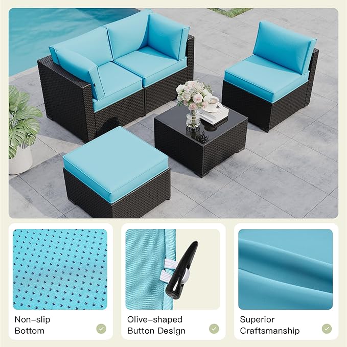 Patio Furniture Replacement Cushions for Outdoor Furniture Set of 4, Thick Patio Sofa Cushions for Outdoor Furniture, 9-Piece Splashproof Fade Resistant Cushions for Outdoor Couch, Blue