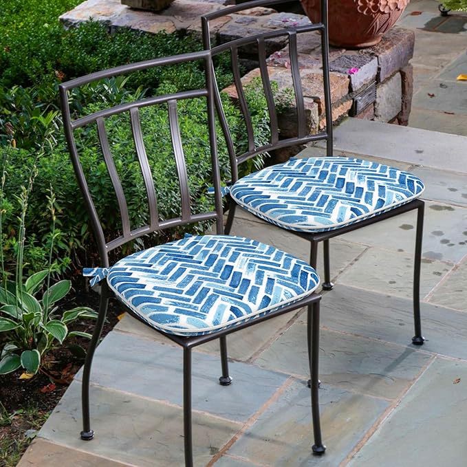 Outdoor Chair Cushions Set of 4, Water Resistant Patio Chair Pads with Ties, Seat Cushions for Home Garden Furniture Decoration, 16"x17", Blue Bricks