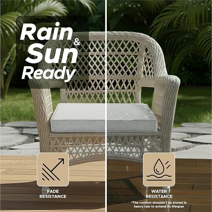 Outdoor Chair Cushions, Water-Resistant & Fade-Resistant, Patio Furniture Seat Replacement Chair Pads with Ties Zipper, Removable Cover, Non-Slip Bottom, Set of 6, 18.5 x 16 Inch, Light Grey