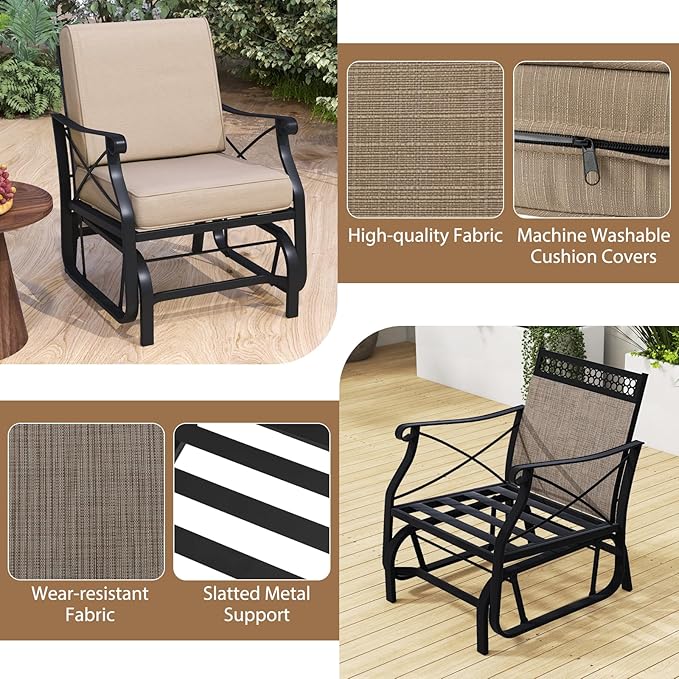 Tangkula Outdoor Glider Rocking Chair, Patio Gliding Chair Furniture with Metal Frame and Thick Cushions for Porch, Balcony, Garden and Yard (1 Pack)