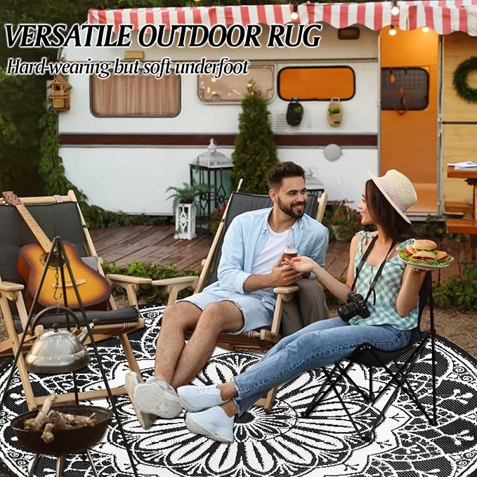 Cekene Round Outdoor Rugs 6Ft Reversible Patio Rugs Lightweight Plastic Straw Rug Portable RV Camping Mat Waterproof Area Rug for Patio Deck Porch Picnic Beach BBQ Garden