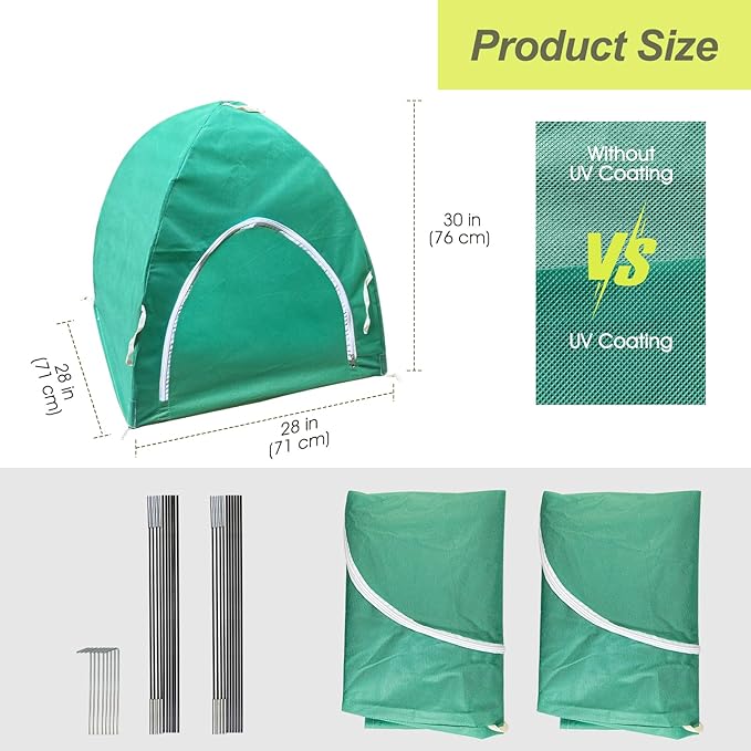 Plant Covers Freeze Protection, Rifny 28 x 28 x 30 inch Shrub Rose Bush Covers for Winter Outdoor Plants, Frost Cloth with Zipper Steel Stakes Protecting Potted Plants from Deer Rabbit Chicken (2 PCS)