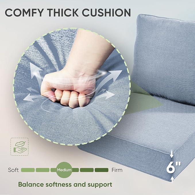 Outdoor Chair Cushions Set of 2, Waterproof 24x24 Patio Chair Cushion, 6" Thickened Seat Cushion for Outdoor Furniture, Couch Cushion Replacement, Include 2 Back & 2 Seat Cushions, Thick/BabyBlue