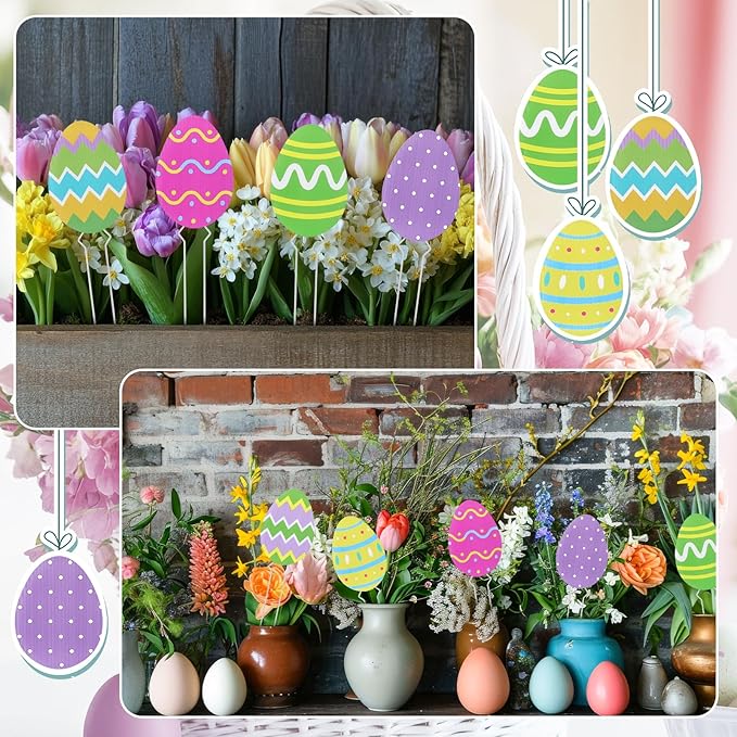 Thyle 6 Pcs Easter Eggs Planter Stakes Decorative Flower Pots Signs for Easter Patio Lawn Yard Garden Planter Pot Pathway Anniversary Wedding Supplies