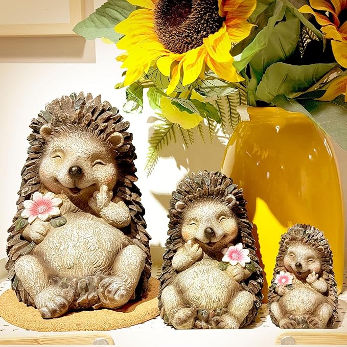 Resin Medium Garden Cute Hedgehog Decor, 5.9 Inch High, Waterproof Animal Figure, Outdoor for Flowerpot Lawn Yard, Indoor Shelf Desk Bookshelves