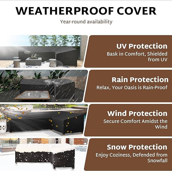 iBirdie Outdoor Sectional Cover fit 112" x 112", 111" x 110", 109" x 108" L-Shaped Patio Sofa, Waterproof Weatherproof 600D Heavy Duty Garden Furniture Cover for Outside L Shape Couch