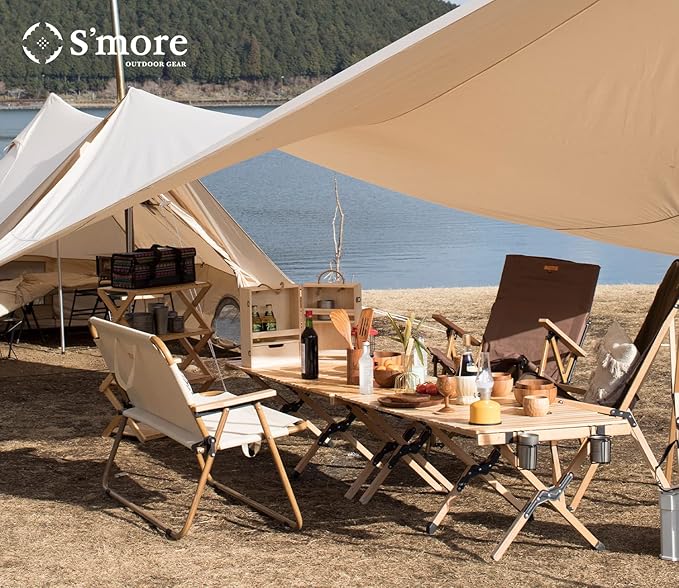 S'more Folding Picnic Table, Portable Camping Table with Carry Bag, Wood Outdoor Table for Picnic, Camping, Travel, Party, Beach, Garden, Patio, gailgating, BBQ,Easy to Assembly (L Size-120cm)