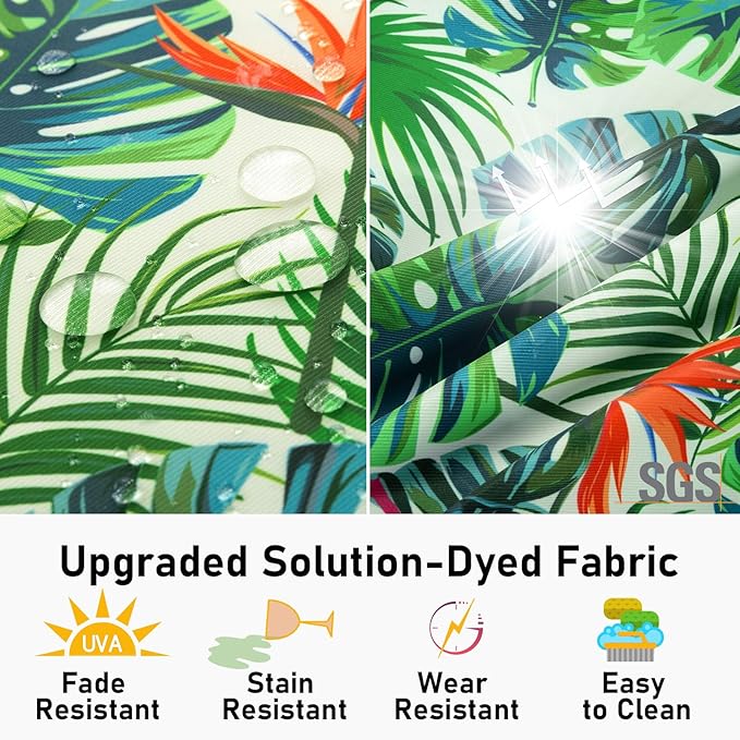 Topotdor Outdoor Chair Cushions Set of 2, Waterproof Patio Chair Cushions for Outdoor Furniture, Round Corner Seat Chair Pads with Ties for Patio Garden Dining Office, 19"x19"x3", Tropical Plant