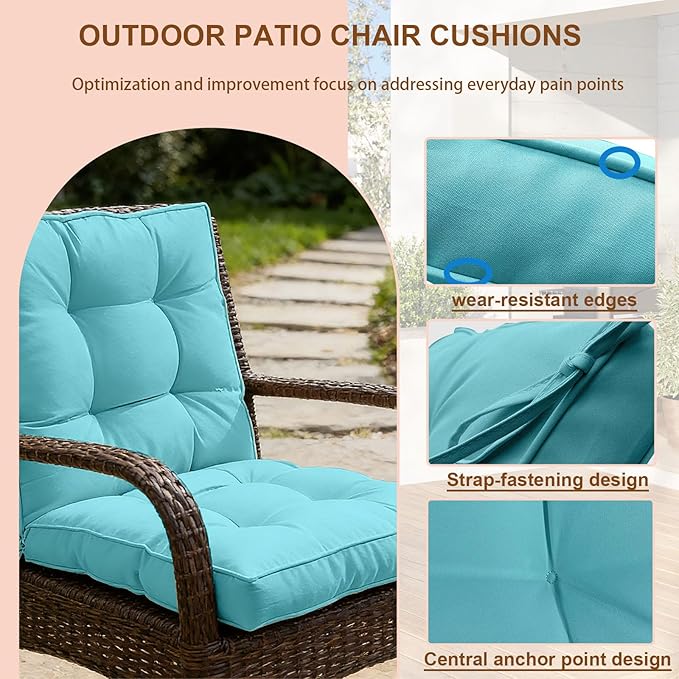 2 Piece Outdoor Patio Chair Cushions, Fade Resistant Outdoor Cushions for Patio Furniture, 6 inch Thickened Rocking Chair Cushions Set (Lake Blue, 24x24x6 inch - 2 Pieces)