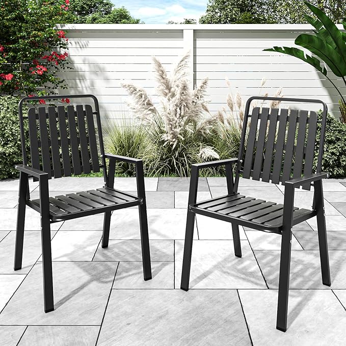 350LBS Outdoor Patio Chairs Set of 2, Patio Dining Chairs with Metal Frame, Heavy-Duty Outdoor Chairs with Armrest for Garden, Poolside, Backyard, Lawn