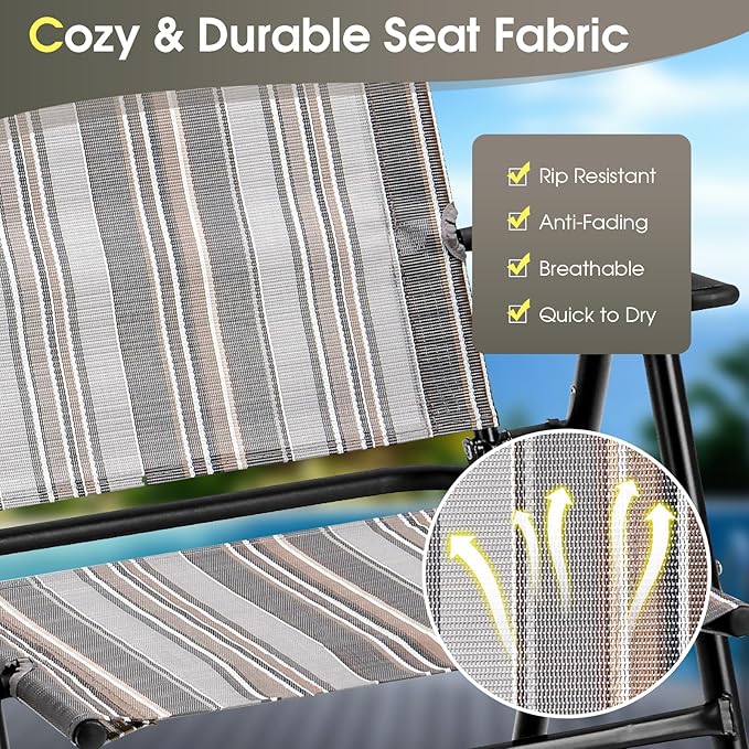 Giantex Patio Chairs Set of 4, Outdoor Folding Chairs with Armrests, Metal Frame, Outside Foldable Dining Chairs for Lawn Deck Porch Beach Yard (Stripe Pattern & Black)