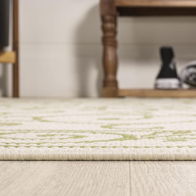 JONATHAN Y Vintage Filigree Indoor Outdoor Area Rug 8X10 Cream/Green, Charleston Textured Weave for Backyard, Patio, Porch, Easy-Cleaning, High Traffic, Pet-Friendly, Non-Shedding (SMB106I-8)