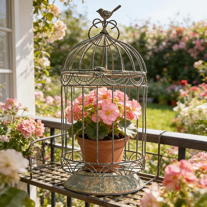 Rustic Metal Planter Holder Vintage Iron Birdcage Flower Planter Farmhouse Metal Climbing Vine Stand Antique Candle Holder Decoration for Garden Patio Balcony Outdoor Indoor Decor (styel#3)