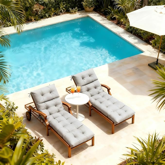 MTMR Chaise Lounge Cushion Outdoor, Non-Slip Chair Cushion for Patio Furniture, Waterproof Outdoor Replacement Seat Pad for Pool Lawn Wicker Couch Bench Loveseat, Long Thick Lounge Cushion, Grey