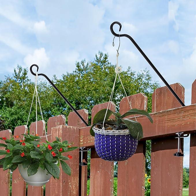 Adnee 4 Pcs Deck Bird Feeder Hanger for Railing-12.5 Inch Deck Railing Plant Hanger with Non Slip Clamp-Deck Rail Planter Hooks for Suet Baskets,Lanterns,Wind Chimes