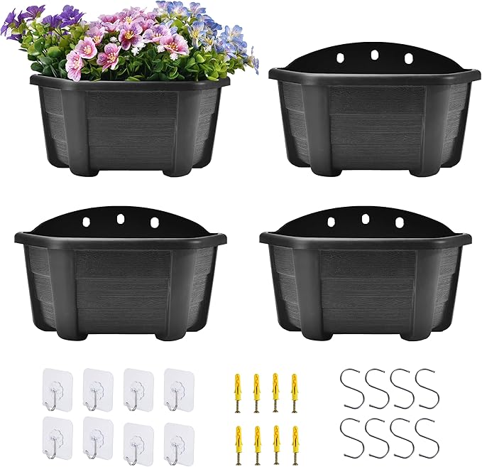 ORIMERC 9.8 inch Wood Imitated Wall Planter Pots for Indoor Plants, Wall Hanging Planters Living Wall Planter Indoor Outdoor Vertical Wall Mounted Planter for Your Green Plants, Dark Coffee (4 Pack)