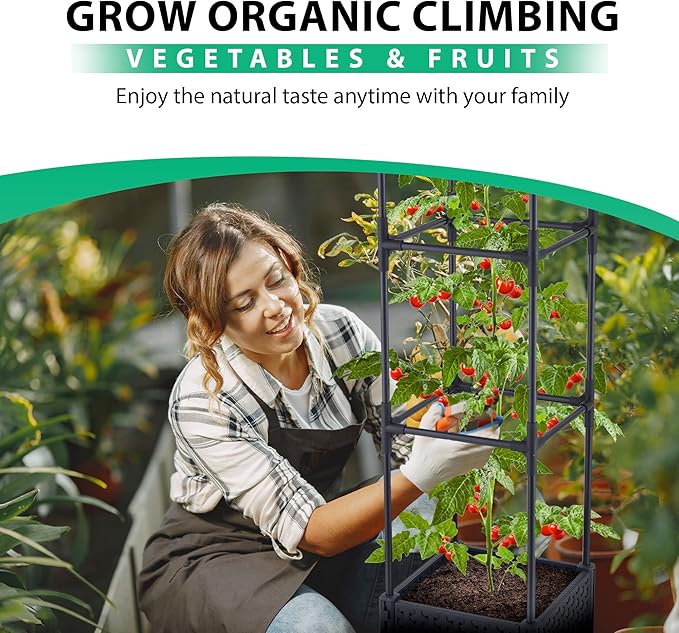 Tomato Planter with Metal Trellis,Self Watering Raised Garden Bed,for Garden Planter for Tomato Pots for Tomatoes Box Outdoor Planter for patio,Heavy Duty Container Planter for Climbing Vegetables