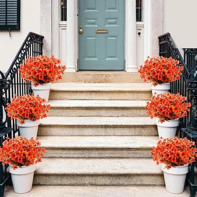 24 Bundles Faux Mums for Outdoor Planters, Artificial Fake Mums Fall Decorations for Outdoors Home, Fall Autumn Faux Silk Flowers Plants Look Real UV Resistant for Outside Home Porch Patio