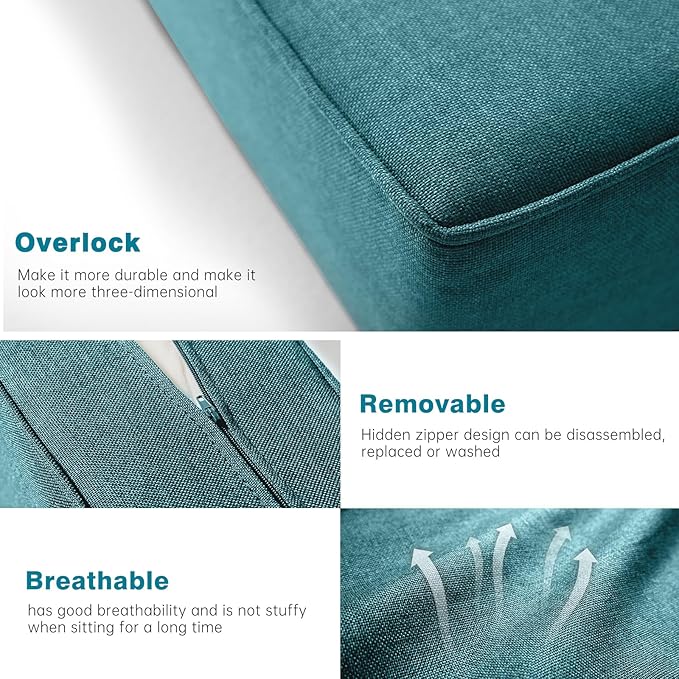 Belord Luxury 6" Thick Outdoor Cushion 7 Set - 24 x24 28D Sponge Filling Fade-Resistant Chair Cushion, Spill Proof Removable Patio Furniture Replacement Cushion for Sofa Bench Swing - Peacock Blue