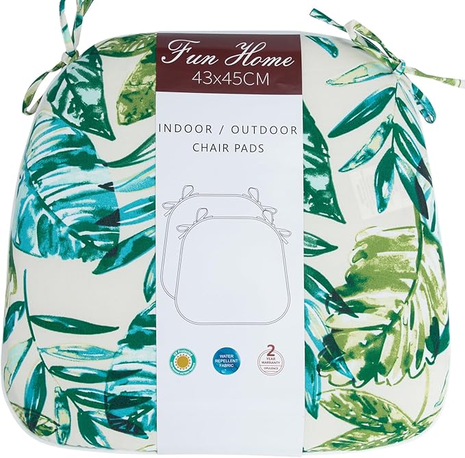 Outdoor Chair Cushions Set of 2,Patio Seat Cushion 17"x16"x2",U-Shaped Dining Chair Cushion 17 by 16 Inch,Water Resistant,Fade-Resistant Chair Pads for Kitchen Garden Furniture(Palm Leaf)