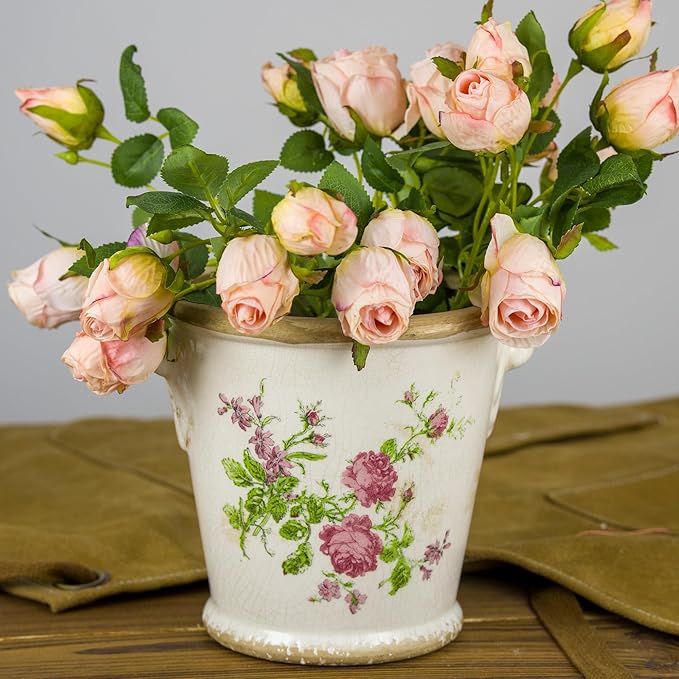 Vintage Ceramic Flower Pot with Drainage Holes and Handle,Ice Crack Country Rustic Planters for Indoor Outdoor,Tuscan Decor,Home and Garden Decor,Gardening Present