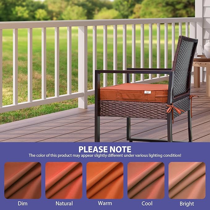 Outdoor Chair Cushions Set of 4 -Waterproof Outdoor Seat Cushions for Patio Furniture, Patio Chair Cushion with Handle and Ties, Square Out Door Chair Pads,17" x 16" x 2", Spice