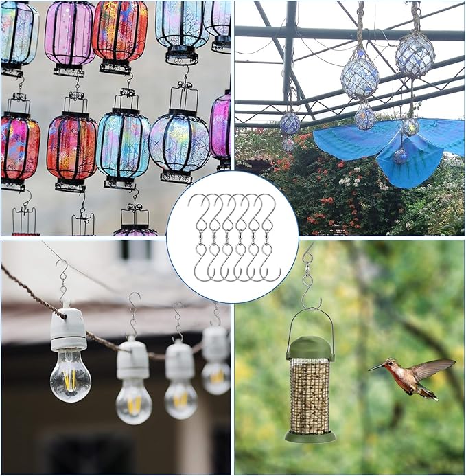 6 Pack Swivel Hooks Clips 360 Degree Dual Swivel S Hanging Chain Hooks Windsock Clip for Hanging Bird Feeders Houses Planters Indoor Outdoor Organization Hanger Wind Chimes Party