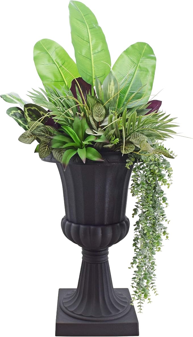 Arcadia Garden Products 2-Pack Deluxe Pedestal Plastic Urn - 16x27 - Black