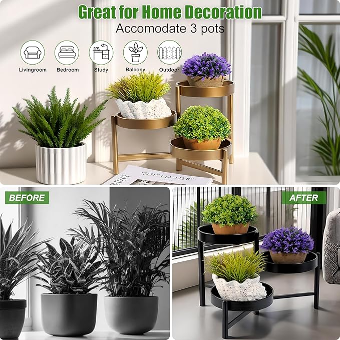 Plant Stand 3 Tier Indoor Metal Flower Shelf Corner Tabletop Holders for Garden Balcony Living Room Bedroom Patio Bronze